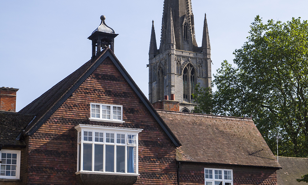 St Wulfram's church spire seen from the Quad