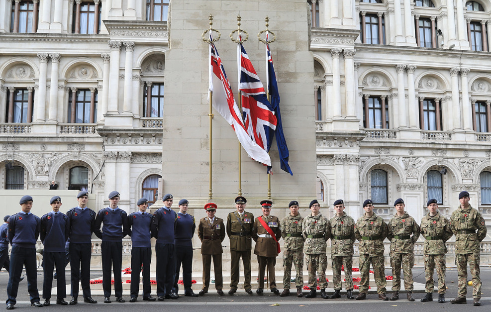 CCF students standing in front of the Cenotaph in London